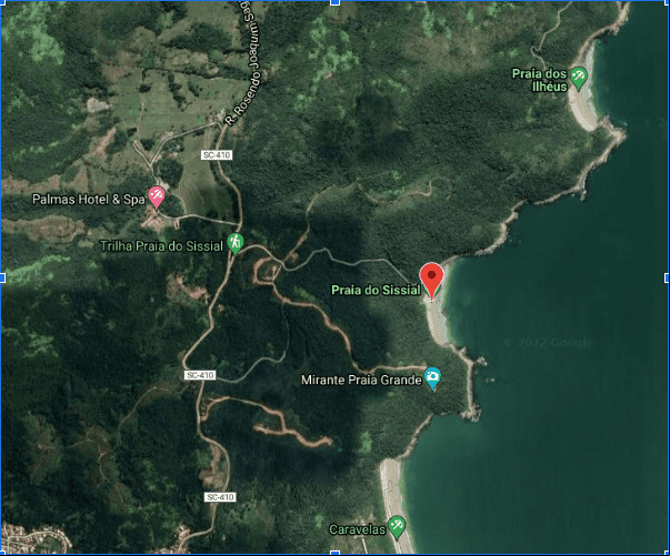 Mapa para a entrada da trilha da praia do sissial